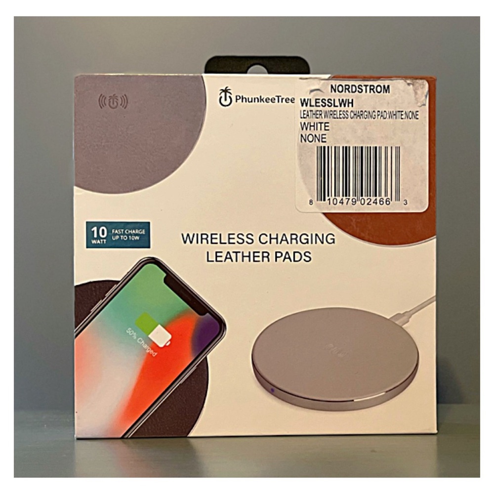 NORDSTROM PHUNKEETREE Wireless White Leather Charging Pad Cable QI Technology - Picture 3 of 12